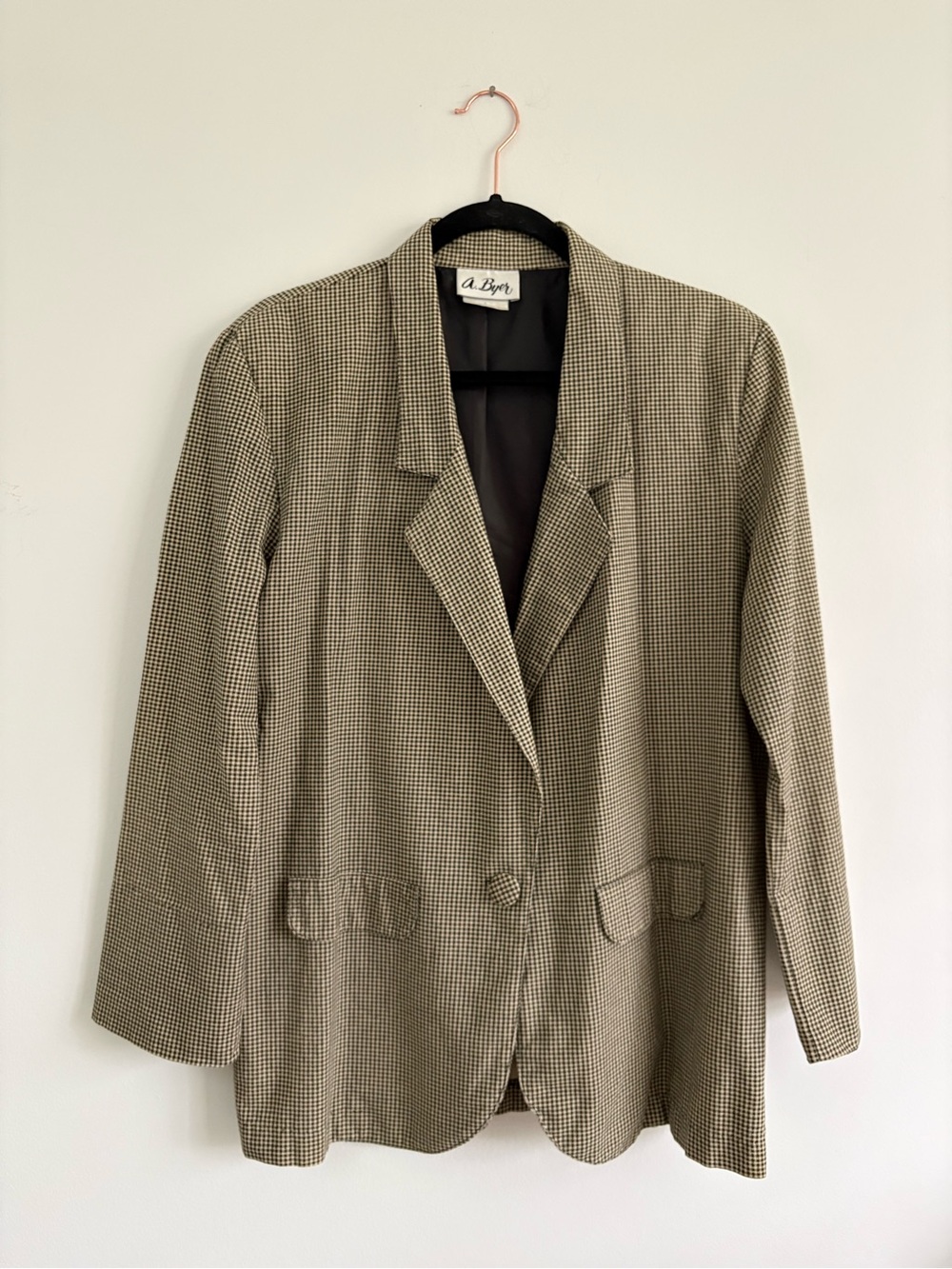 Vintage A. Byer Brown Cream Gingham Lightweight Blazer Size Large
